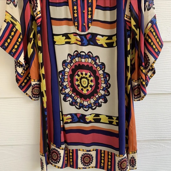 Diane von Furstenberg Silk shift mini dress size 4 bell sleeves multicolor - Picture 4 of 11